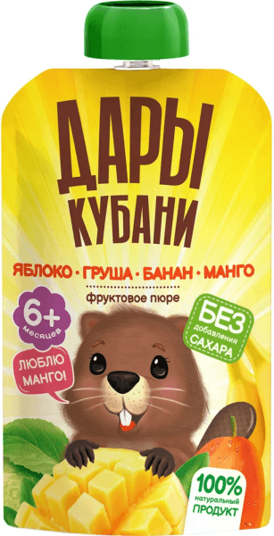Пюре фруктовое из яблок, груш, бананов и манго Дары Кубани 90г