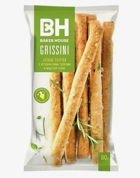 Хлебные палочки итальянские травы и соль Grissini Baker House, 80г