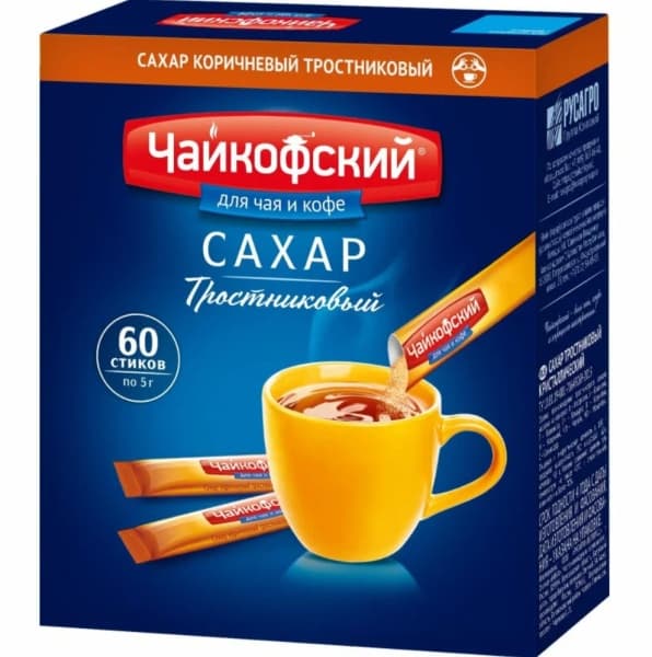 Сахар белый в стиках Чайкофский,  60 стиков по 5г