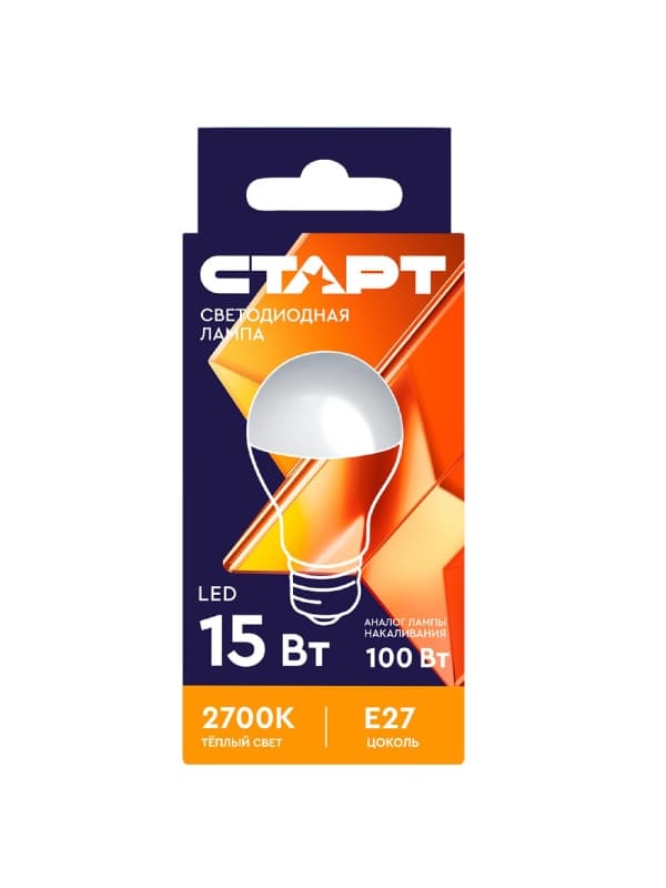 Лампа светодиодная LED WS GLS E27, 3000 К тёплый свет СТАРТ, 15 Вт