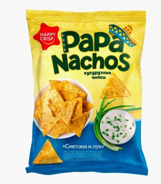 Кукурузные чипсы со вкусом сметаны и лука Papa Nachos, 75г