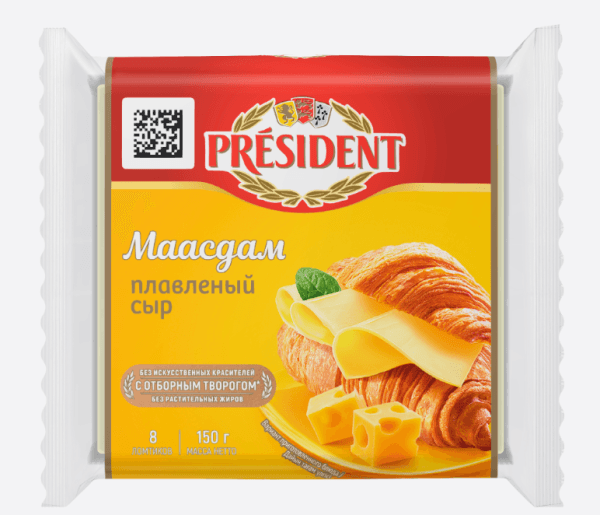 Сыр плавленый ломтевой 40% Мааздам PRESIDENT, 150гр