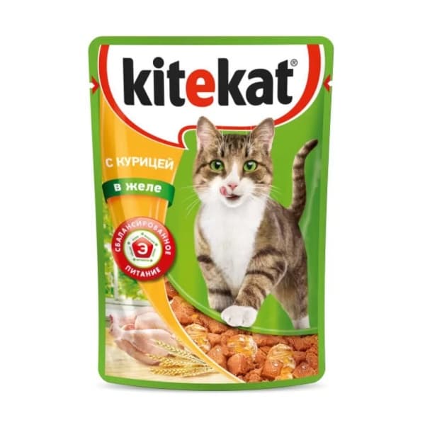 Влажный корм для кошек Курица в желе Kitekat, 85г