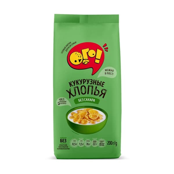 Сухой завтрак Кукурузные хлопья без сахара ОГО, 200гр 