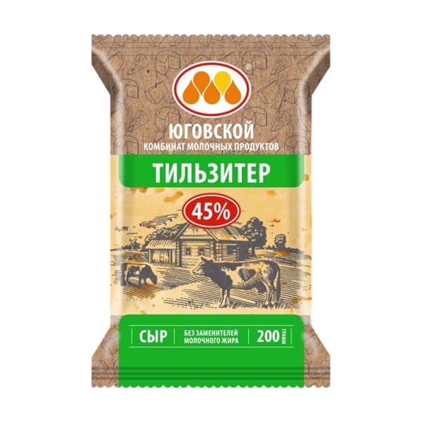 Сыр полутвердый Тильзитер 45% Юговской, 200 г