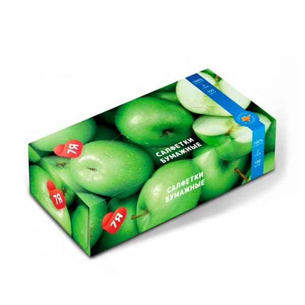 Салфетки бумажные в коробке 2 слоя с ароматом яблока 7Я, 100 листов