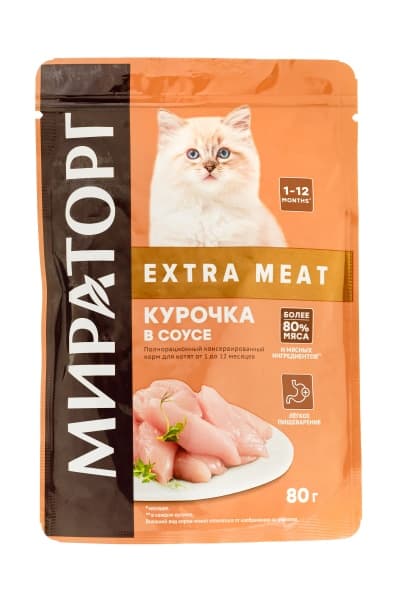 Влажный корм Мираторг для котят с курочкой в соусе Extra Meat, 80 г