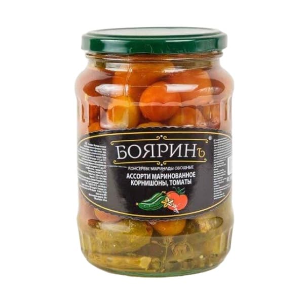 Ассорти (корнишоны, черри) Бояринъ, 720 мл ст/б 