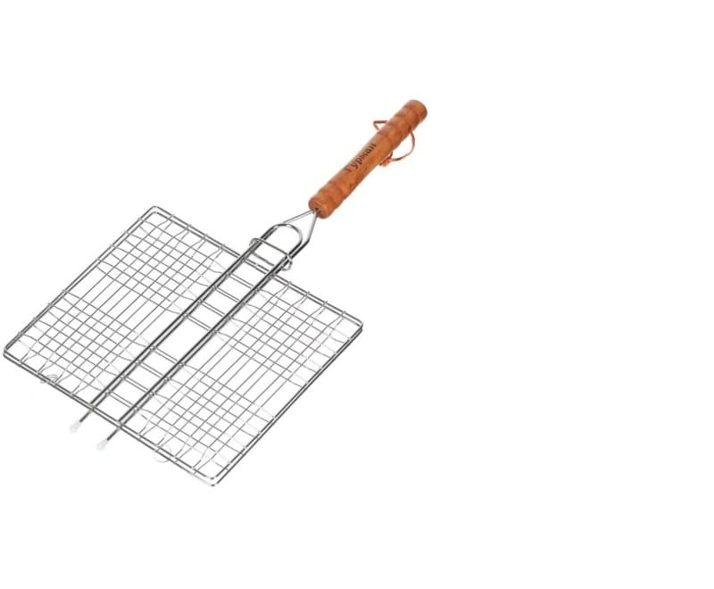 Решетка барбекю плоская рукоятка дерево Гурман, хром