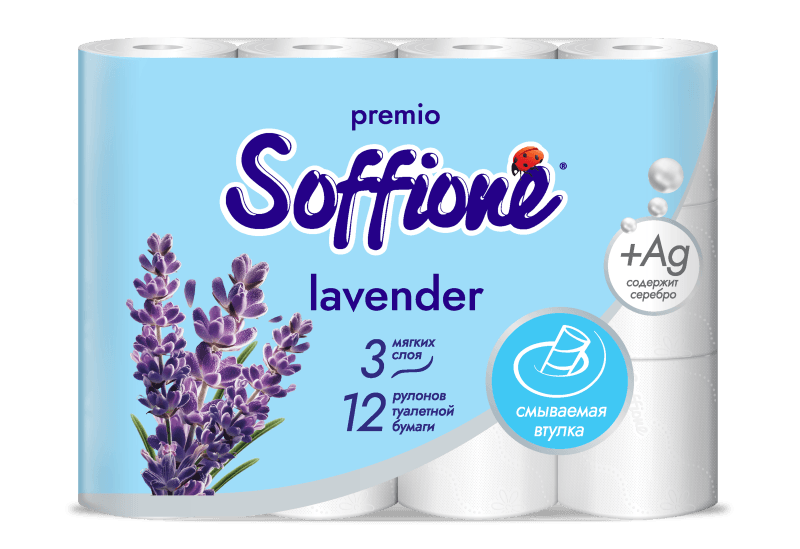 Туалетная бумага 3 слоя Soffione Premium Toscana Lavender, 12 шт