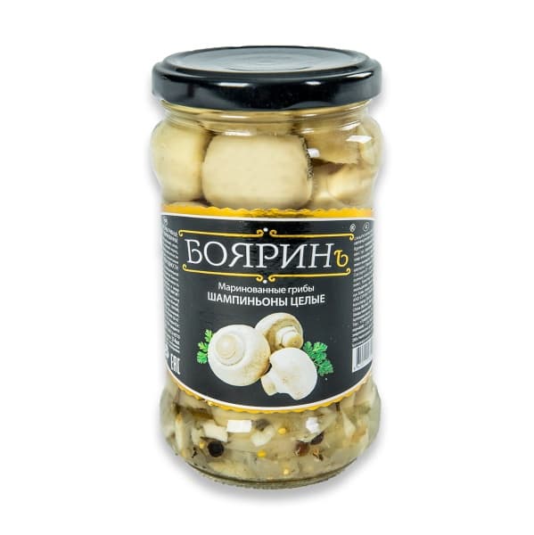 Шампиньоны целые маринованные Бояринъ, 314 мл ст/б