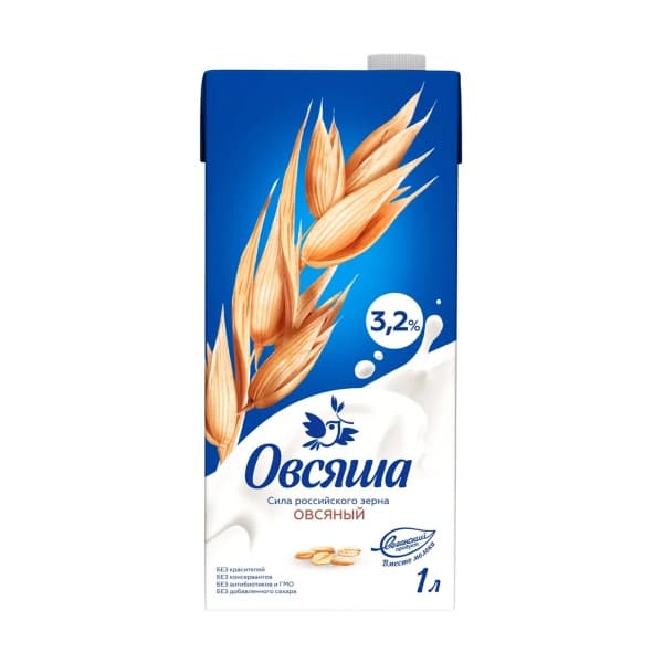 Напиток овсяный, обогащенный витаминами и минеральными веществами. 3,2 % Овсяша 1л.