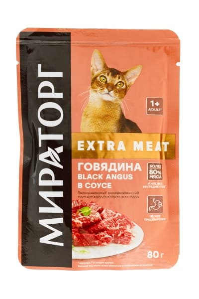 Влажный корм Мираторг для кошек с говядиной в соусе Extra Meat, 80 г