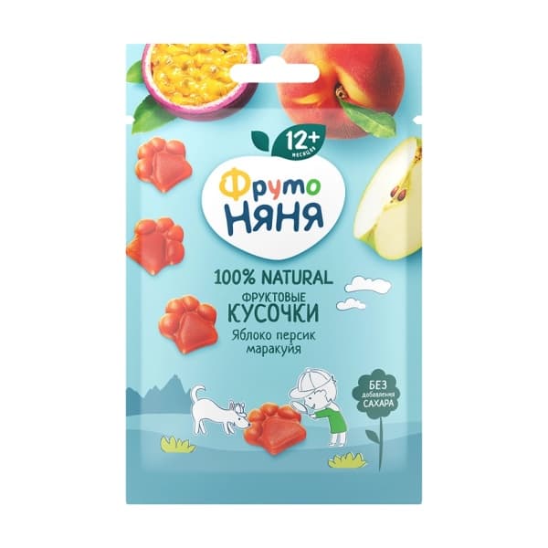 Кусочки фруктовые из яблок, персика и маракуйи ФрутоНяня, 15г