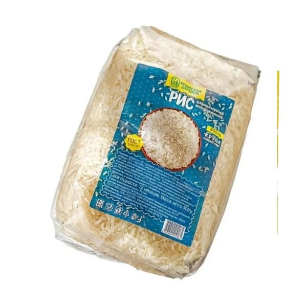 Крупа рис длиннозёрный шлифованный первый сорт "Крымская деревня" 0,8кг