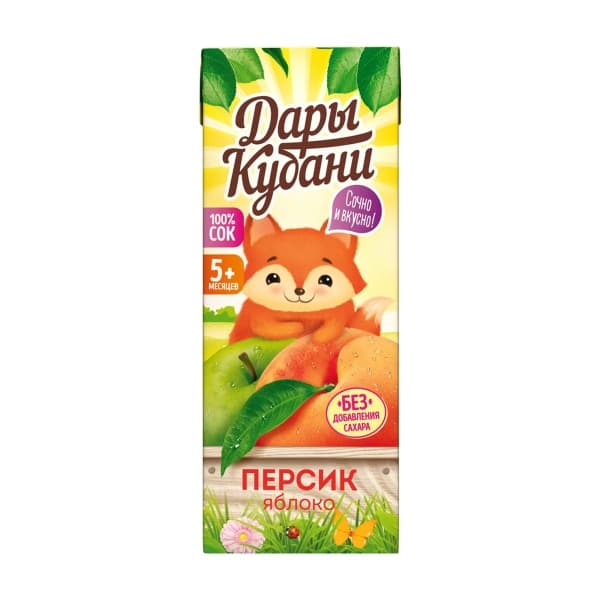 Сок яблочно-персиковый восстановленный с мякотью Дары Кубани 0,2л.