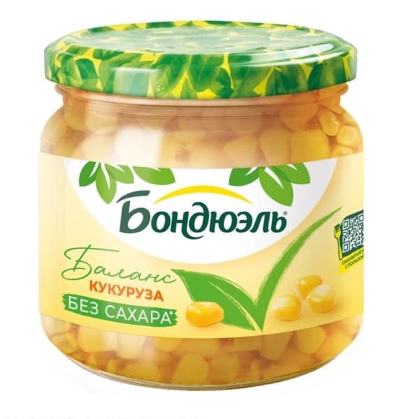 Кукуруза в зернах без сахара Бондюэль, 350 мл ст/б