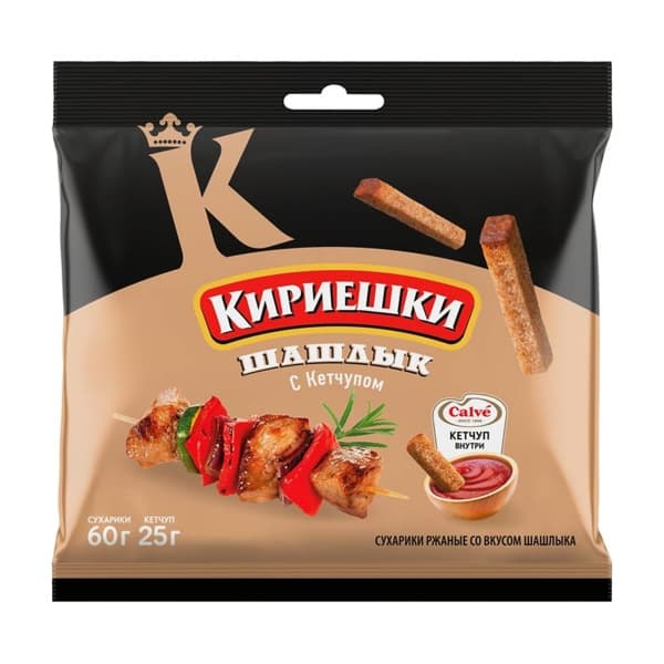 Сухарики ржаные со вкусом шашлык, 60г + кетчуп 25мл