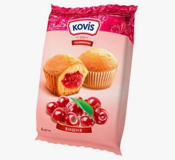 Мини-маффины с начинкой вишня KOVIS, 200г