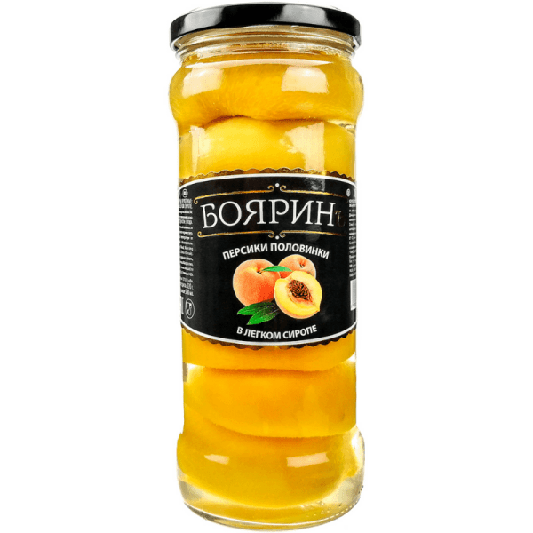 Персики консервированные половинки в сиропе Бояринъ, 580 мл ст/б