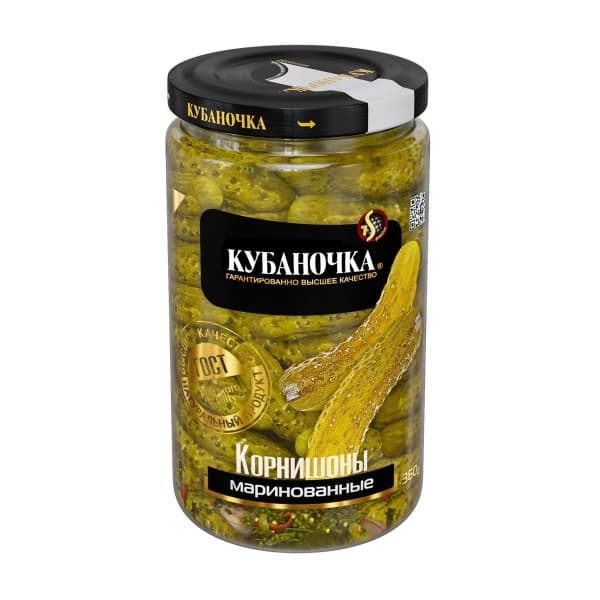 Огурцы (корнишоны) маринованные КУБАНОЧКА 360г ст/б