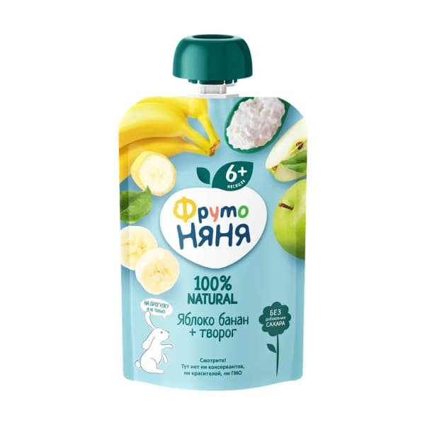 Пюре с творогом, яблоком и бананом ФрутоНяня, 90г