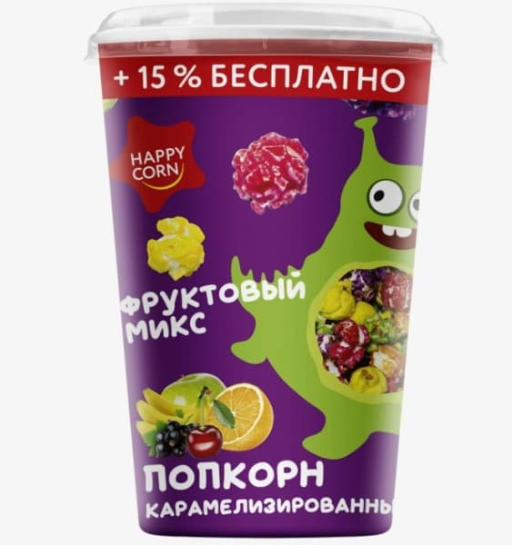Попкорн Фруктовый микс стакан Happy Corn, 100г