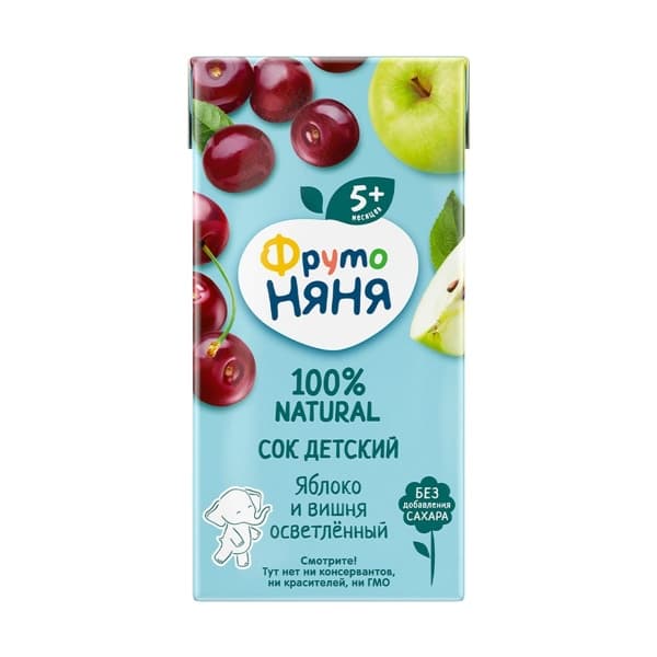 Сок яблоко, вишня, осветленный ФрутоНяня, 0,2л