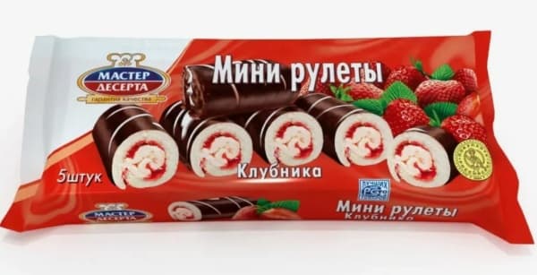 Мини-рулет бисквитный с клубникой Мастер Десерта, 175г