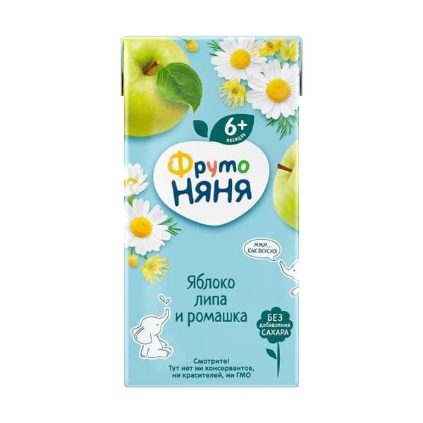 Напиток сокосодержащий яблоко, экстракт липы и ромашки ФрутоНяня, 0,2л