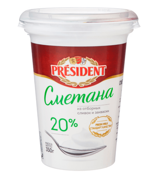 Сметана 20% PRESIDENT, 350гр