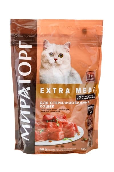Сухой корм для стерилизованных кошек с телятиной Extra Meat Мираторг, 400 г