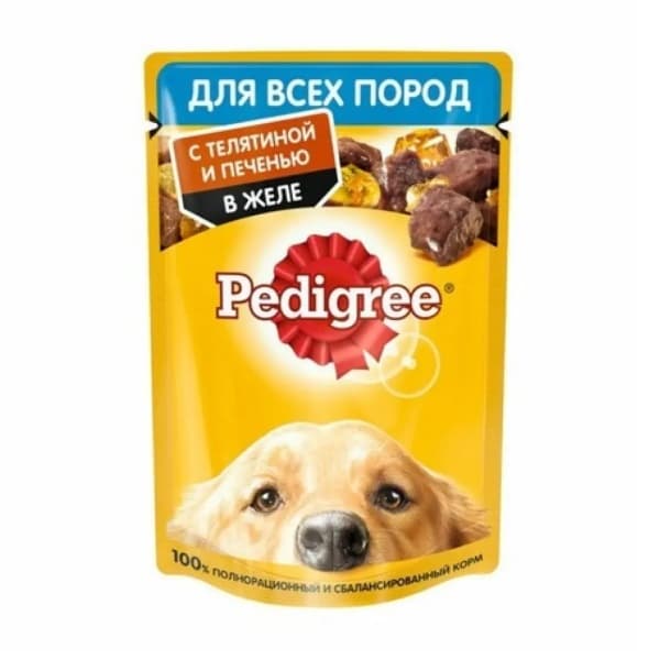 Влажный корм для взрослых собак Телятина и печень в желе Pedigree, 85г
