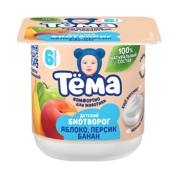 Творог Тема с яблоком, персиком и бананом с 6 месяцев, 95г