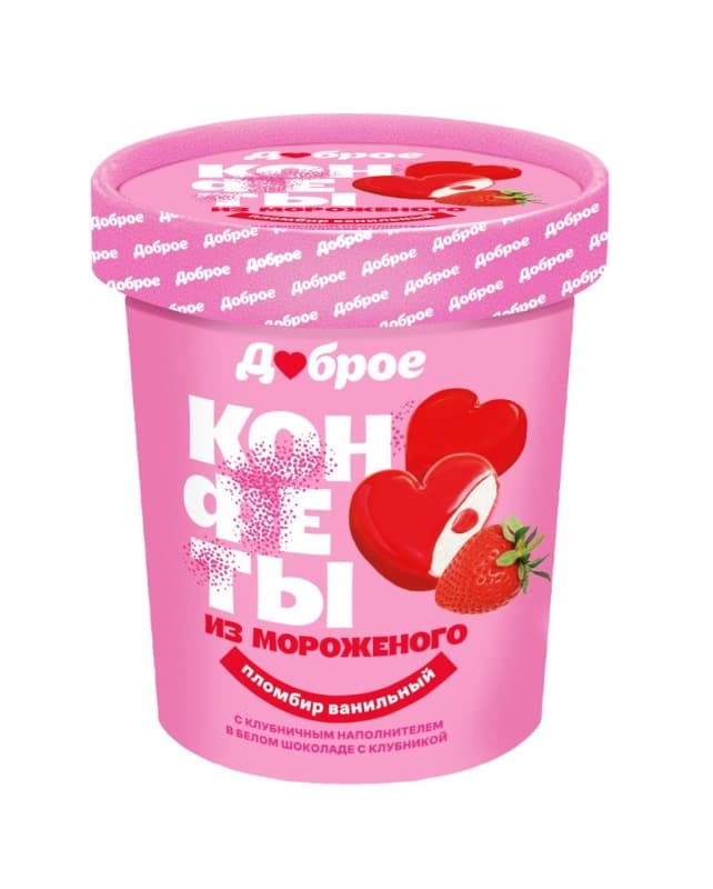 Мороженое Конфеты из мороженого в белом шоколаде с клубникой Доброе, 135 гр