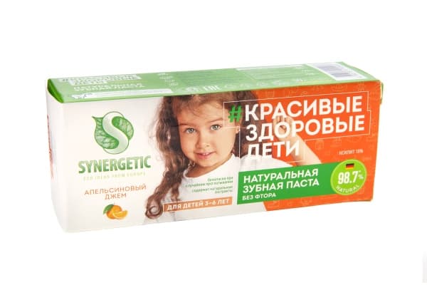 Детская зубная паста для детей от 3 до 6 лет Апельсиновый джем Synergetic, 50 г