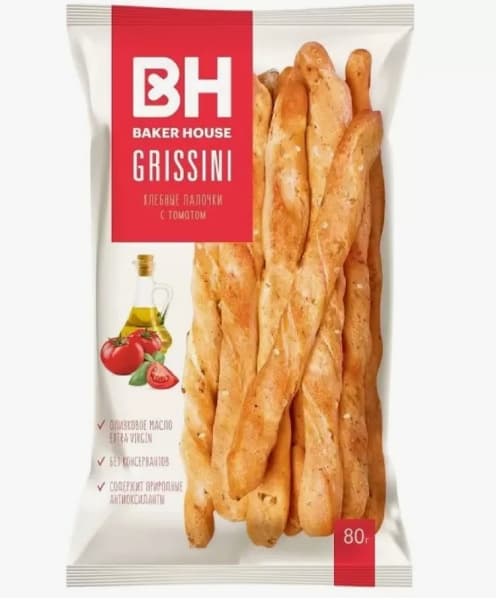 Хлебные палочки с томатом Grissini Baker House, 80г