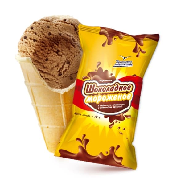 Мороженое сливочное шоколадное с шоколадной крошкой в вафельном стаканчике Крымский пломбир, 70г