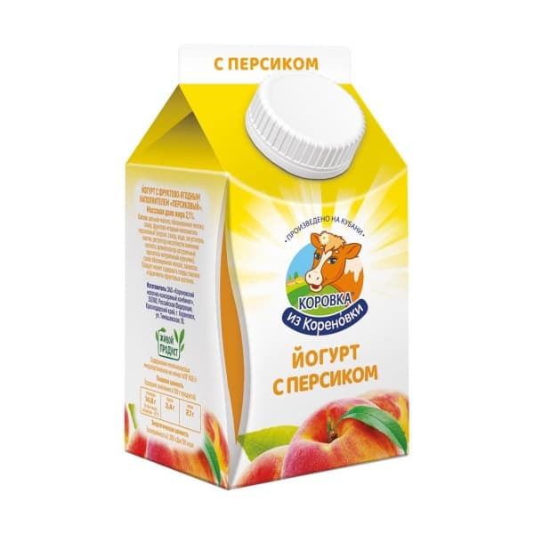 Йогурт Персиковый 2,1% Коровка из Кореновки, 450 г