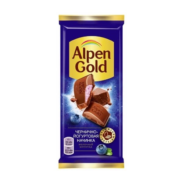 Шоколад с чернично-йогуртовой начинкой Альпен Гольд 80г