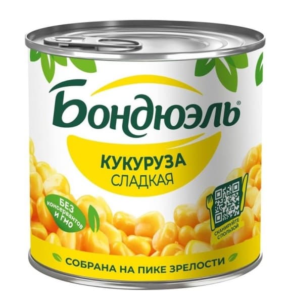 Кукуруза сладкая в зернах Бондюэль, 425 мл ж/б