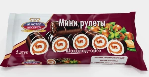 Мини-рулет бисквитный с шоколадом и орехом Мастер Десерта, 175г