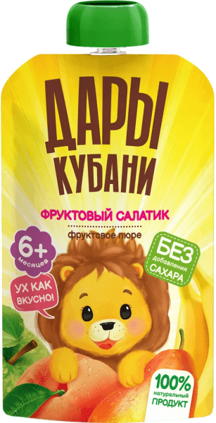 Пюре фруктовое Фруктовый салатик Дары Кубани 90г