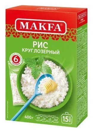 Рис круглозерный в пакетиках для варки Макфа, 400 г