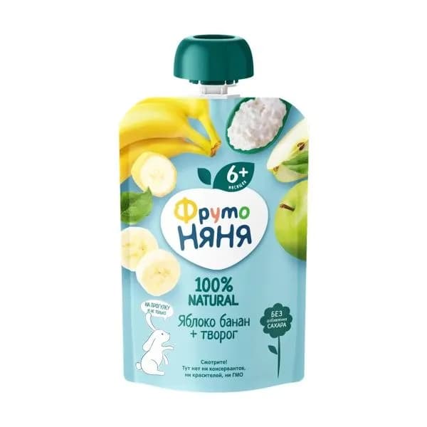 Пюре с творогом, яблоком и бананом ФрутоНяня, 90г