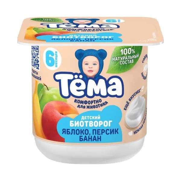 Творог Тема с яблоком, персиком и бананом с 6 месяцев, 95г